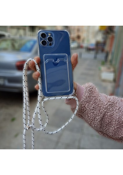 Apple iPhone 11 ile Uyumlu Ipli Boyun Askılı Silikon Kılıf Şeffaf Renk Kartlıklı Dulcet Epiphany Kılıf