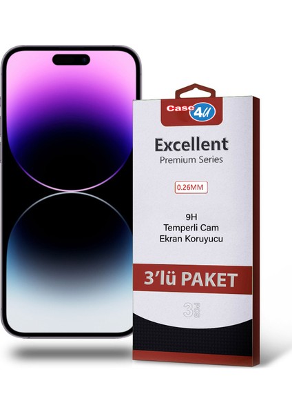 Apple iPhone 14 Pro Max Temperli Ekran Koruyucu Kırılmaz Cam Ekonomik 3'lü Paket Şeffaf