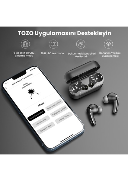 T6S Ip-X8 Su Geçirmez Kablosuz Şarj Özellikli Dokunmatik Kontrol Kulakiçi Kablosuz 5.3 Bluetooth Kulaklık