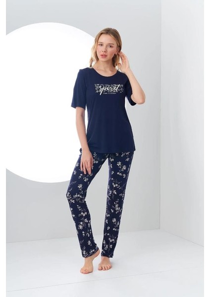 24163 Kadın Desenli Pijama Takım