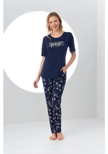 24163 Kadın Desenli Pijama Takım