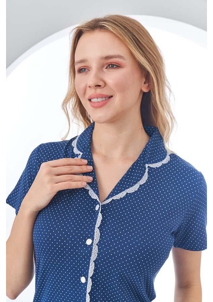 24203 Kadın Puanlı Düğmeli Pijama Takım modelleri