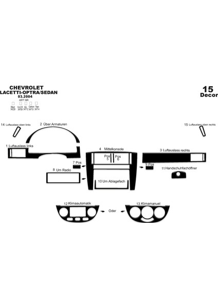 Meriç® Chevrolet Lacetti Hb Ön Torpido Kaplama Maun 10 Parça 2004-2009