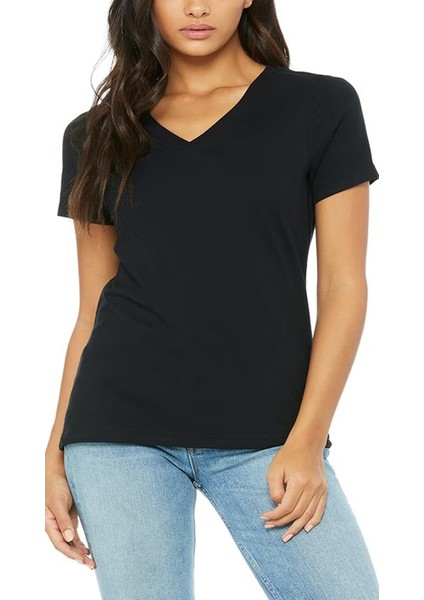 Elit Kadın V Yaka Siyah Tişört