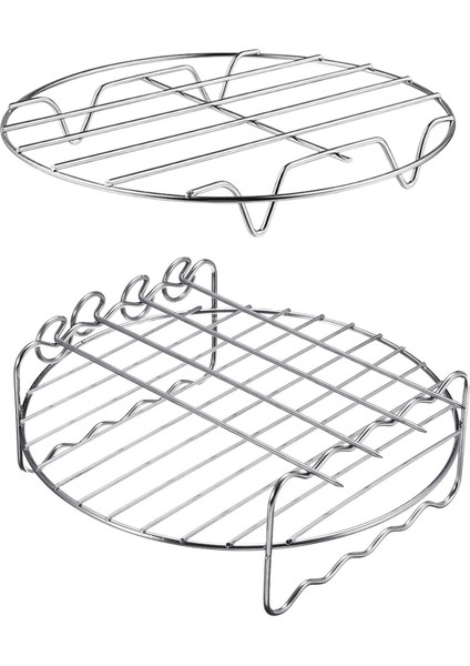 XL Air Fryer Aksesuarları, 2'li Set,Yükseltme Rafı ve Çok Amaçlı 4 Şişli Set, 5,5L ve Üzeri için Paslanmaz Çelik Air Fryer Seti