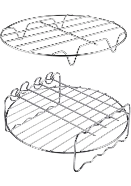 XL Air Fryer Aksesuarları, 2'li Set,Yükseltme Rafı ve Çok Amaçlı 4 Şişli Set,  5,5L ve Üzeri için Paslanmaz Çelik Air Fryer Seti