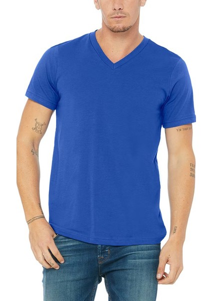 Elit Erkek V Yaka Mavi Tişört