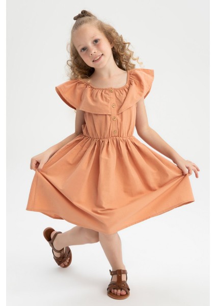 Kız Çocuk Esnek Carmen Yaka Kısa Kolsuz Poplin Elbise W7763A622SM fiyatları