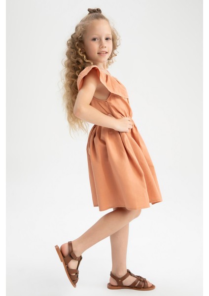 Kız Çocuk Esnek Carmen Yaka Kısa Kolsuz Poplin Elbise W7763A622SM modelleri