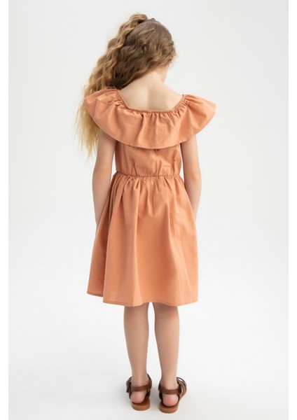 Kız Çocuk Esnek Carmen Yaka Kısa Kolsuz Poplin Elbise W7763A622SM indirimleri