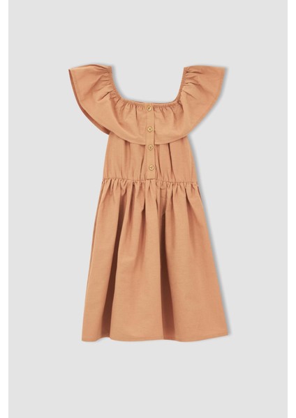 Kız Çocuk Esnek Carmen Yaka Kısa Kolsuz Poplin Elbise W7763A622SM