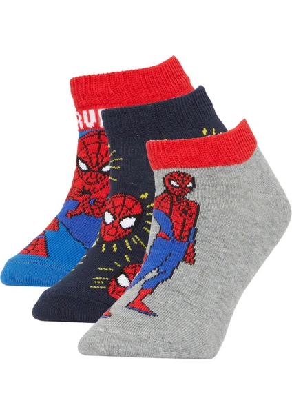 Erkek Çocuk Marvel Spiderman Pamuklu 3'lü Patik Çorap X2345A6NS