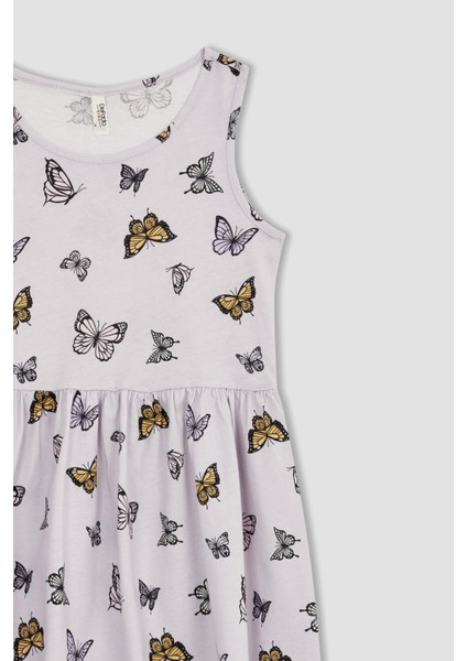 Kız Çocuk Regular Fit Kelebek Desenli Kolsuz Pamuklu Penye Yazlık Elbise T2575A622SM fiyatları
