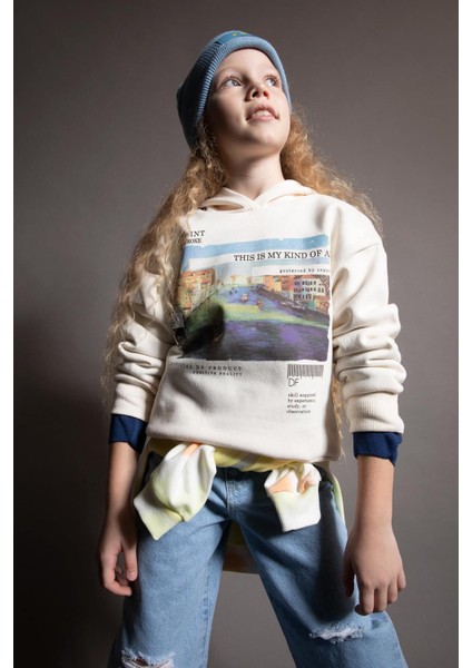 Kız Çocuk Kapüşonlu İçi Yumuşak Tüylü Sweatshirt Y9626A622WN