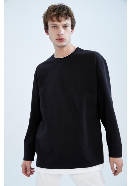 Oversize Fit Bisiklet Yaka Uzun Kollu İçi Yumuşak Tüylü Sweatshirt W4690AZ22AU