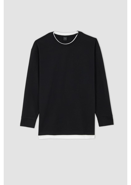 Oversize Fit Bisiklet Yaka Uzun Kollu İçi Yumuşak Tüylü Sweatshirt W4690AZ22AU