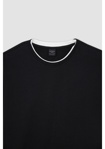 Oversize Fit Bisiklet Yaka Uzun Kollu İçi Yumuşak Tüylü Sweatshirt W4690AZ22AU