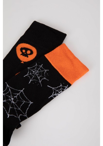 Erkek Pamuklu Halloween Temalı 2'li Uzun Çorap Z2668AZNS