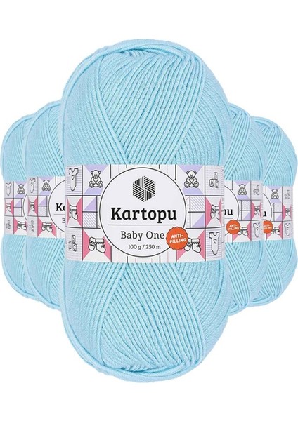 5 Adet Baby One Tüylenmeyen El Örgü İpi Yünü Gök Mavi K502