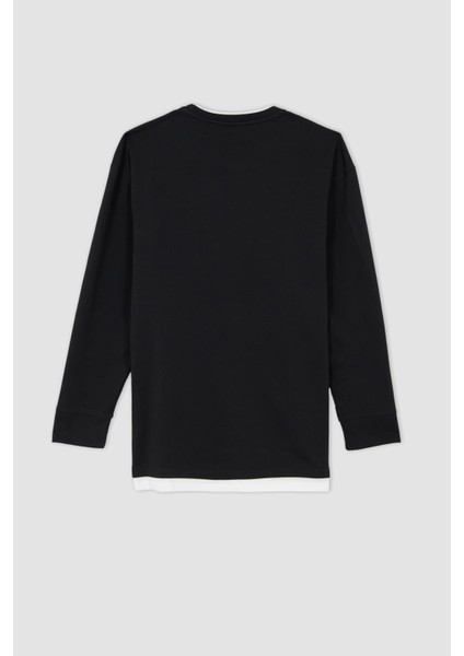Oversize Fit Bisiklet Yaka Uzun Kollu İçi Yumuşak Tüylü Sweatshirt W4690AZ22AU