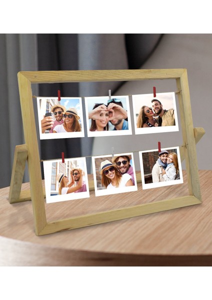 Gift Kişiye Özel 6 Fotoğraflı Masaüstü Ipli Mandallı Fotoğraf Çerçevesi