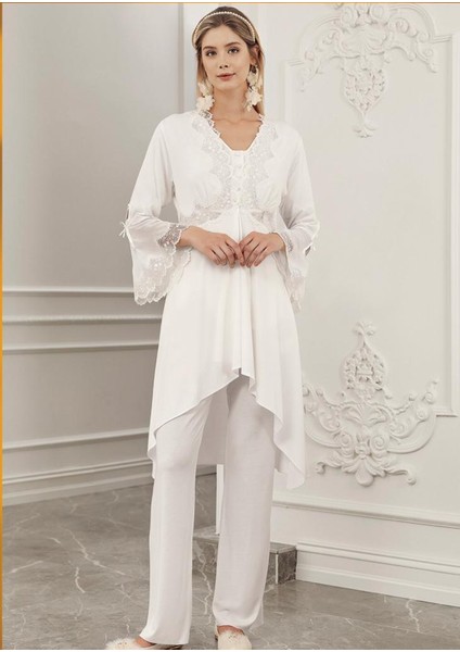 316 Ecru Hamile Lohusa 3 Lü Pijama Sabahlık Takım modelleri