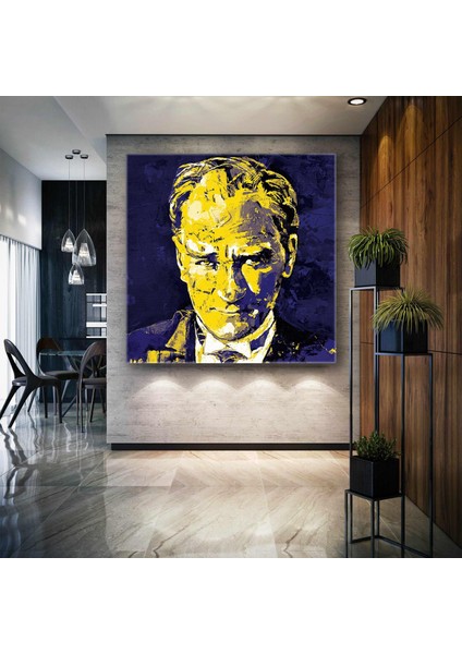 Mustafa Kemal Atatürk Sarı Lacivert Fenebahçe Kanvas Tablo