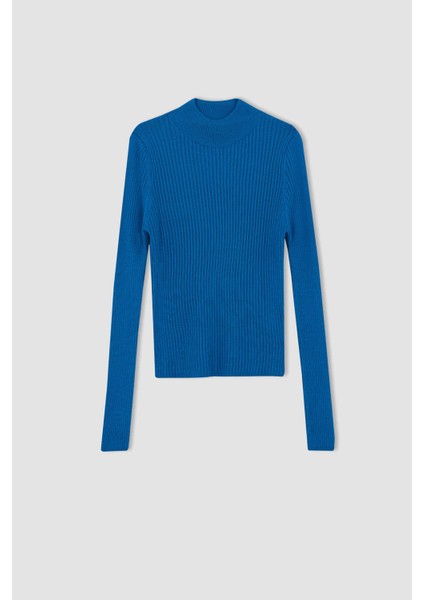 Fitted Yarım Balıkçı Yaka Ribana Triko Kazak X7886AZ22WN