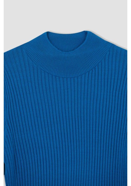 Fitted Yarım Balıkçı Yaka Ribana Triko Kazak X7886AZ22WN