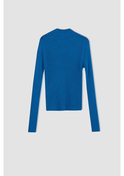 Fitted Yarım Balıkçı Yaka Ribana Triko Kazak X7886AZ22WN