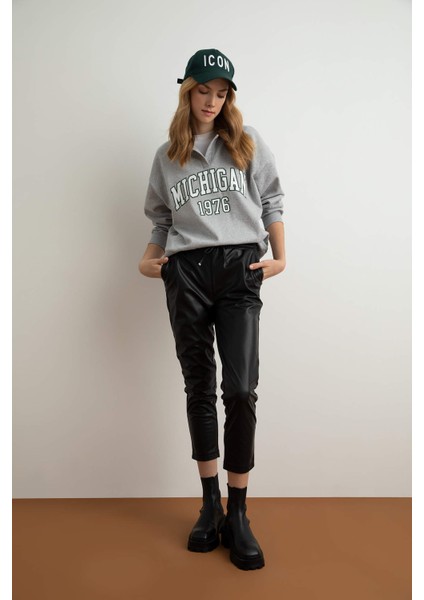 Jogger Cepli Yüksek Bel Suni Deri Pantolon V8072AZ22WN
