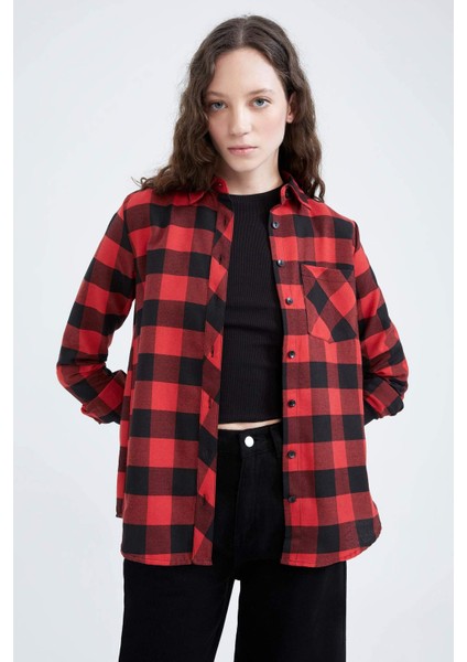 Regular Fit Gömlek Yaka Kareli Uzun Kollu Gömlek V3003AZ22AU