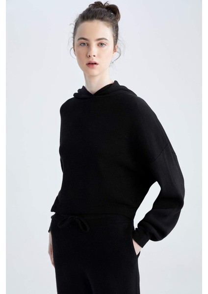 Kapüşonlu Relax Fit Triko Sweatshirt R1700Az21Au