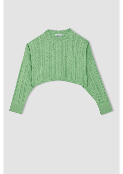 Coool Relax Fit Örgü Desenli Kayık Yaka Crop Kazak T4518AZ22AU