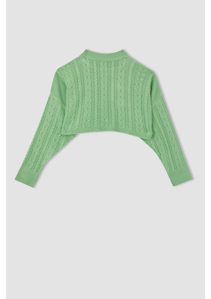 Coool Relax Fit Örgü Desenli Kayık Yaka Crop Kazak T4518AZ22AU