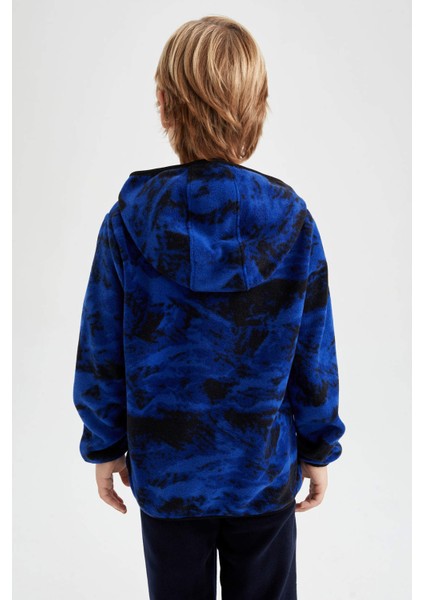 Erkek Çocuk Kapüşonlu Desenli Fleto Cepli Polar Sweatshirt Y1662A622WN
