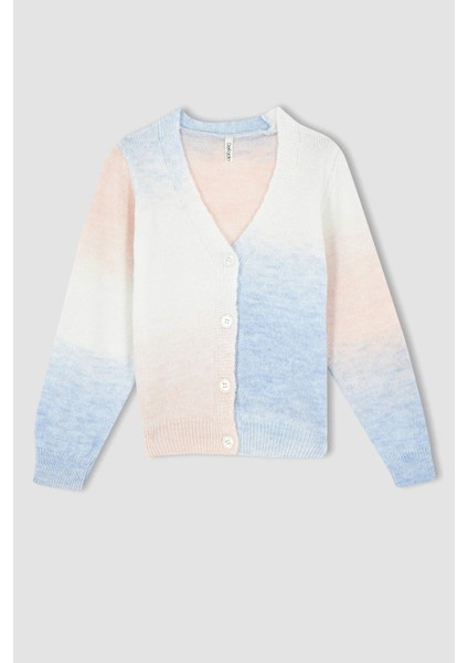 Kız Çocuk Regular Fit V Yaka Triko Hırka X9531A622WN