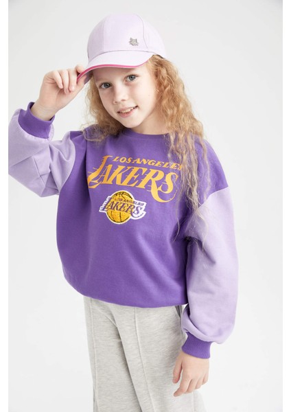 Kız Çocuk NBA Los Angeles Lakers Bisiklet Yaka İçi Yumuşak Tüylü Sweatshirt Y4809A622AU