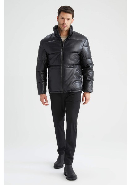 Slim Fit Dik Yaka Suni Deri Şişme Mont U9891AZ22AU fiyatları