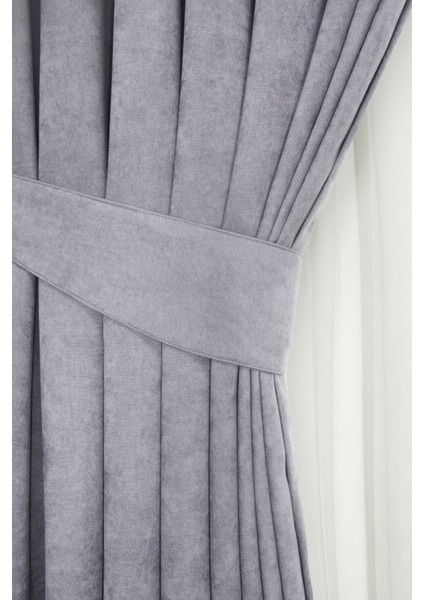 Açık Gri Petek Kadife Dokulu Fon Perde Düz Dikişli Ekstrafor Büzgü modelleri