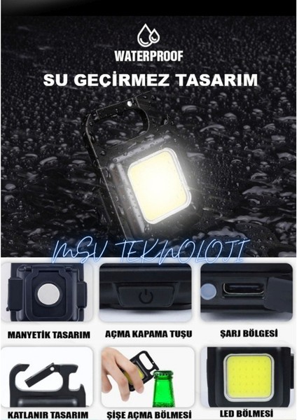 4 Modlu Mini LED Fener USB Şarjlı 6500 K Beyaz Işık Suya Dayanıklı fiyatları