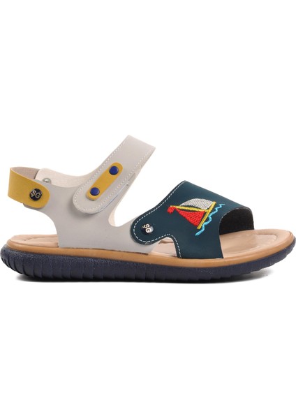Ayakmod Şng 1540-F Lacivert Nubuk-Sarı-Krem Erkek Çocuk Sandalet