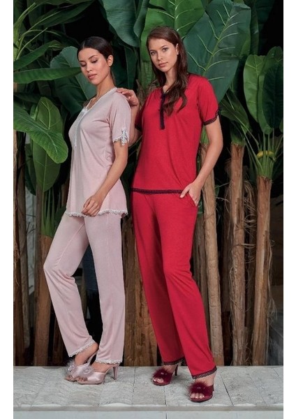 Kadın Vişne Viskon Pijama Takımı
