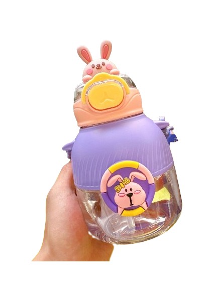 Kids Outdoor Portatif Plastik Su Şişesi 650ML Pipetli ve Taşıyıcılı (Yurt Dışından)