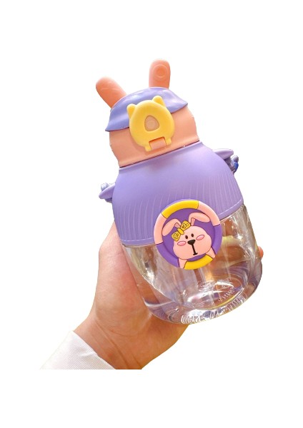 Kids Outdoor Portatif Plastik Su Şişesi 650ML Pipetli ve Taşıyıcılı (Yurt Dışından)