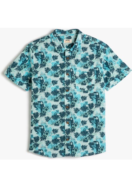 Kısa Kollu Gömlek Pamuklu Floral Desenli