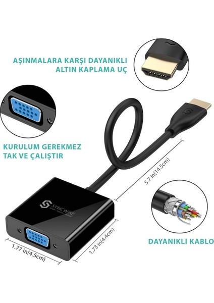 Syncwire HDMI To VGA Ses ve Micro USB Çıkışlı Adaptör Çevirici