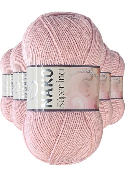 5 Adet Süper İnci El Örgü İpi 100 gr Pembemsi Pudra 10275