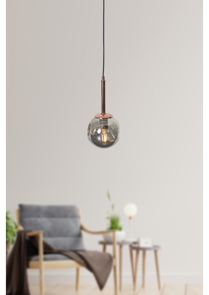 Mona Tekli Bakır-Siyah Metal Gövde Füme Camlı Tasarım Lüx Sarkıt Avize fiyatları