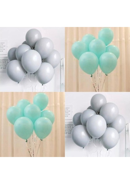 Yeşil Makaron ve Gri Renk Karışık Lateks Pastel BALON100 Adet + Balon Zinciri+Balon Pompası